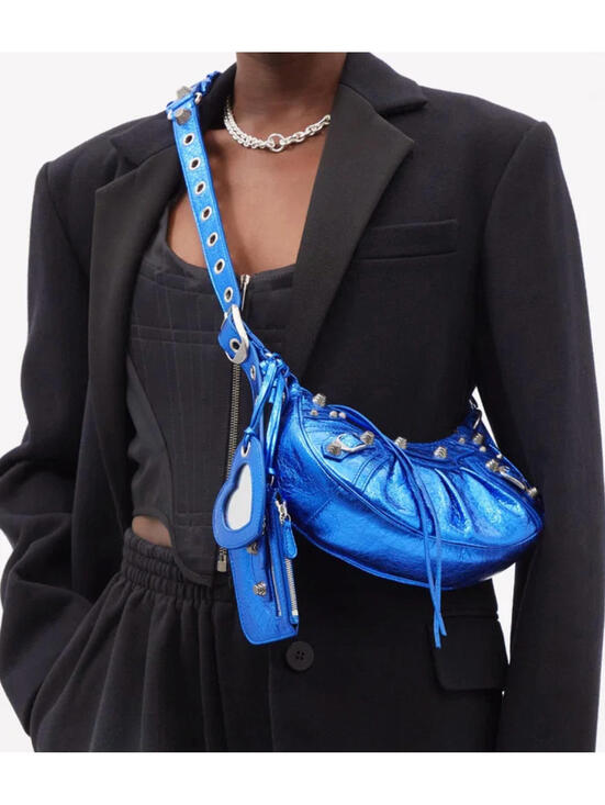 Balenciaga Handbags - NWT $2650 Balenciaga Le Cagole 671309 Metallic Blue Leather XS Shoulder Bag